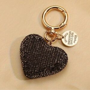 New double sided black rhinestone heart purse keychain